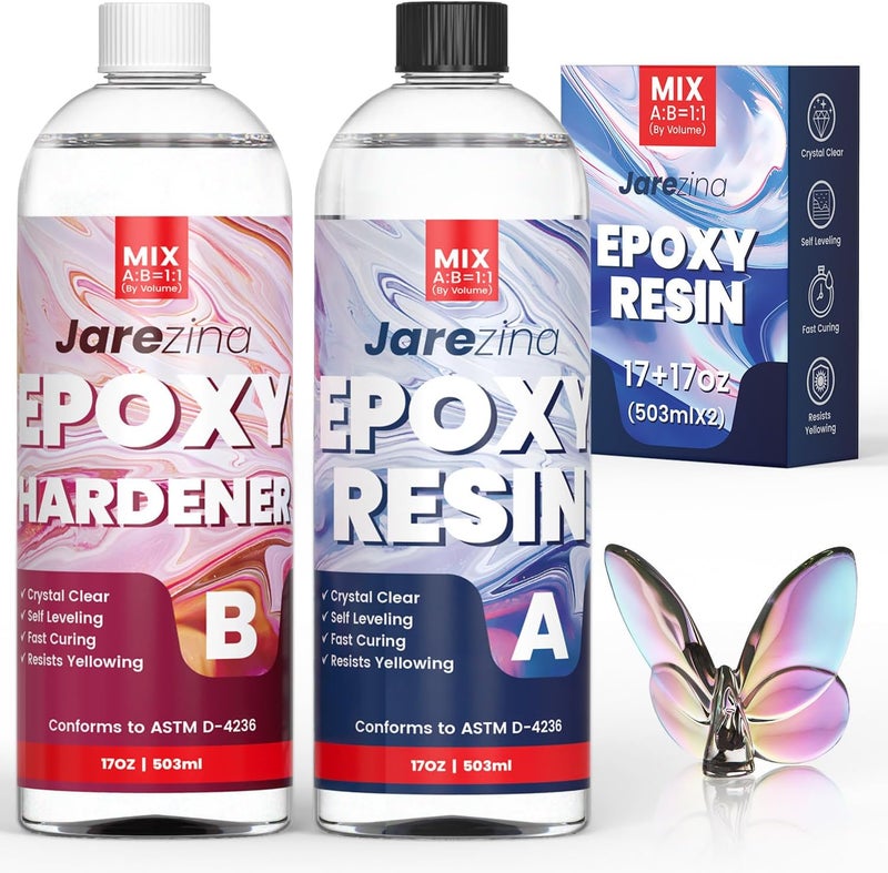 Jarezina 34OZ Epoxy Resin Kit,Crystal Clear Epoxy Resin -Strong and No Bubble，Not Yellowing Art Resin，Self Leveling Easy Mix 1:1,Suitable for Art Casting,DIY,Jewelry Projects, Wood & Resin Molds - Image 1